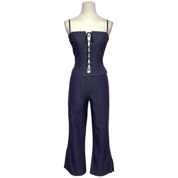 RARE Vintage 90s/Y2K bebe Denim Corset Top & Matching Pants 2-Piece Set XS - Picture 1 of 14